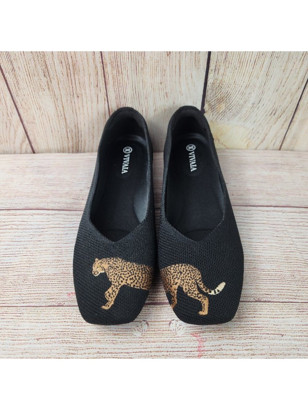 Vivaia Margot 2.0 Square Toe V-Cut Flats Leopard Cheetah Size 6 EUR 36.5 Ballet